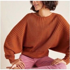 By Anthropologie Batwing Ribbed Sweater Size Medium Burnt Orange